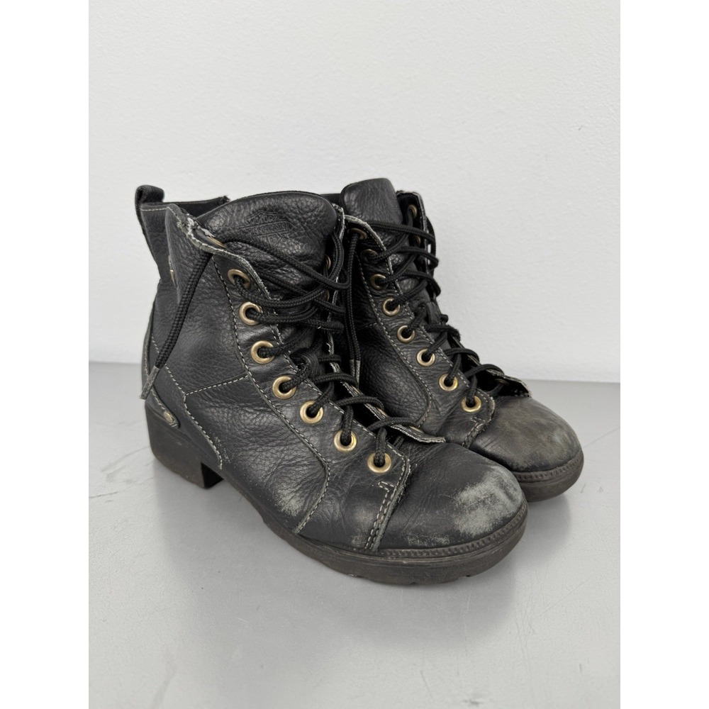 Harley Davidson Moto Boots Womens 9 Black Leather Motorcycle Biker Vintage Zip